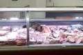 Киевляне засняли, как кот ел колбасу прямо в витрине супермаркета 