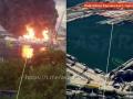 Удар по Керчі — з’явилися кадри пожежі нафтобази біля мосту й порту Кавказ