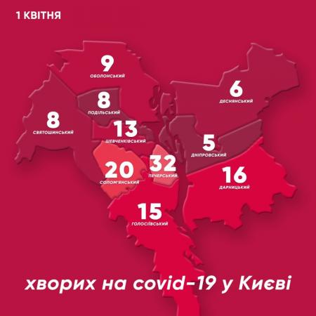 Карта распространения коронавируса в Киеве: больше всего - на Печерске